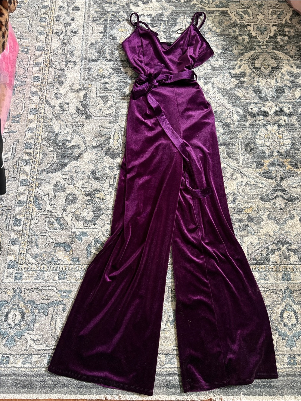 Forever 21 Deep Purple Velvet Wrap Jumpsuit